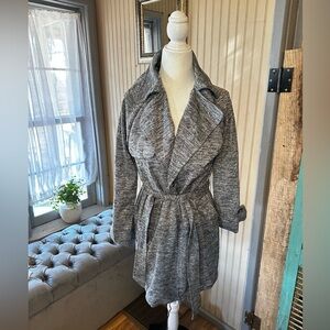 Petite Assembly Gray Belted Trench Coat Sweater Jacket Womens SP Minimalist